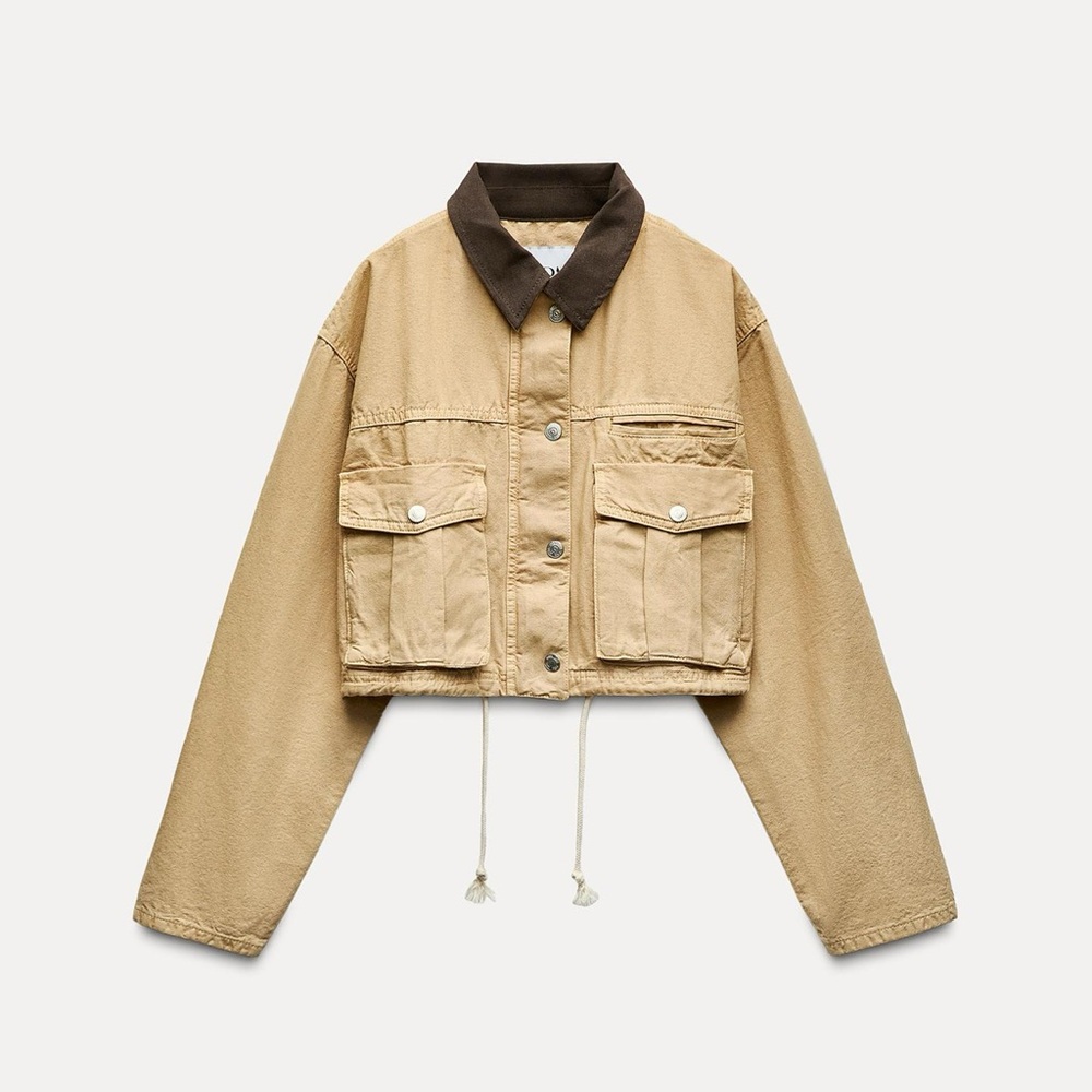 ZARA CONTRASTING COLLAR CROP JACKET